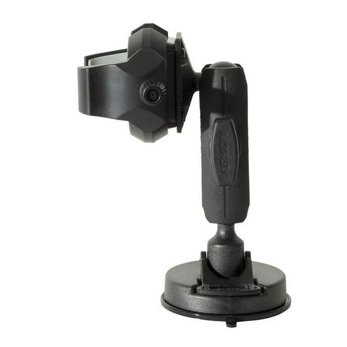 The RoadVise® Ultra Sticky Suction Phone or Tablet Mount, shown in side profile against a white background, features a black design with an adjustable arm, suction cup base, and phone holder.