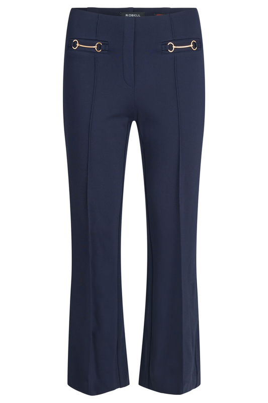 Robell Joella 09 pull-on trousers in navy with soft winter jersey fabric and a flattering 7/8 length. Comfortable, smart and easy at Dotique.