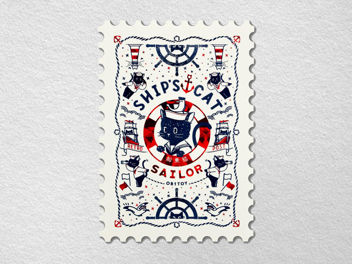 Rokkaku x ObiWan Stamp Shaped Postcard - Ship's Cat