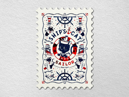 Rokkaku x ObiWan Stamp Shaped Postcard - Ship's Cat