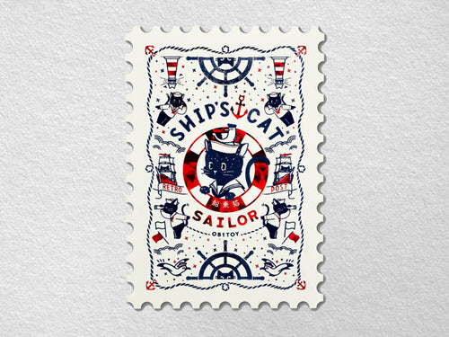 Rokkaku x ObiWan Stamp Shaped Postcard - Ship's Cat