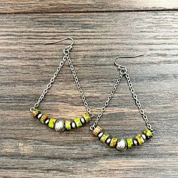 Rondelle Gemstone & Silver Pearl Bar Earrings (3 Gemstone Variants Available)