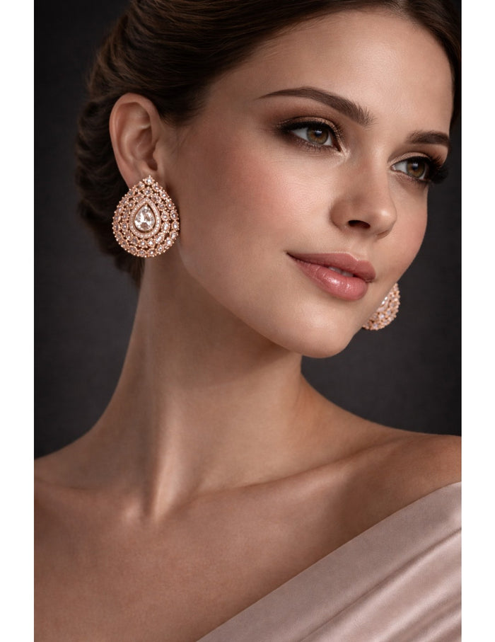 Rosé Teardrop Halo Diamond Stud Earrings