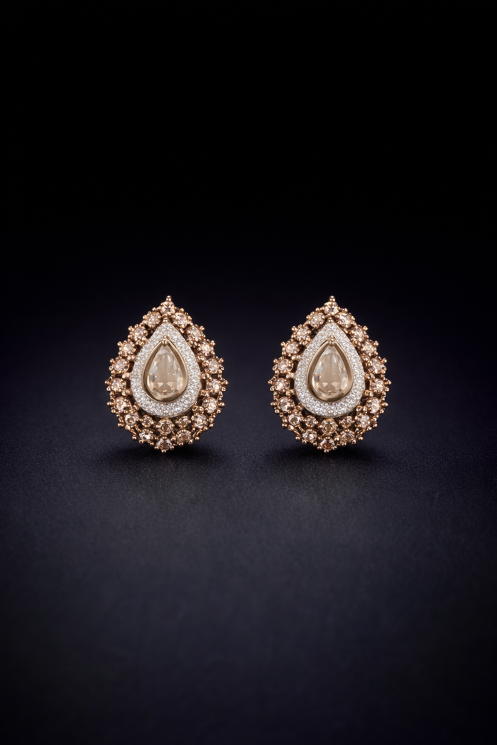 Rosé Teardrop Halo Diamond Stud Earrings