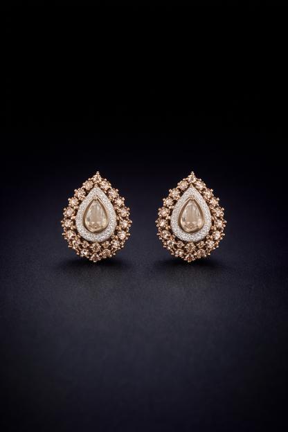 Rosé Teardrop Halo Diamond Stud Earrings