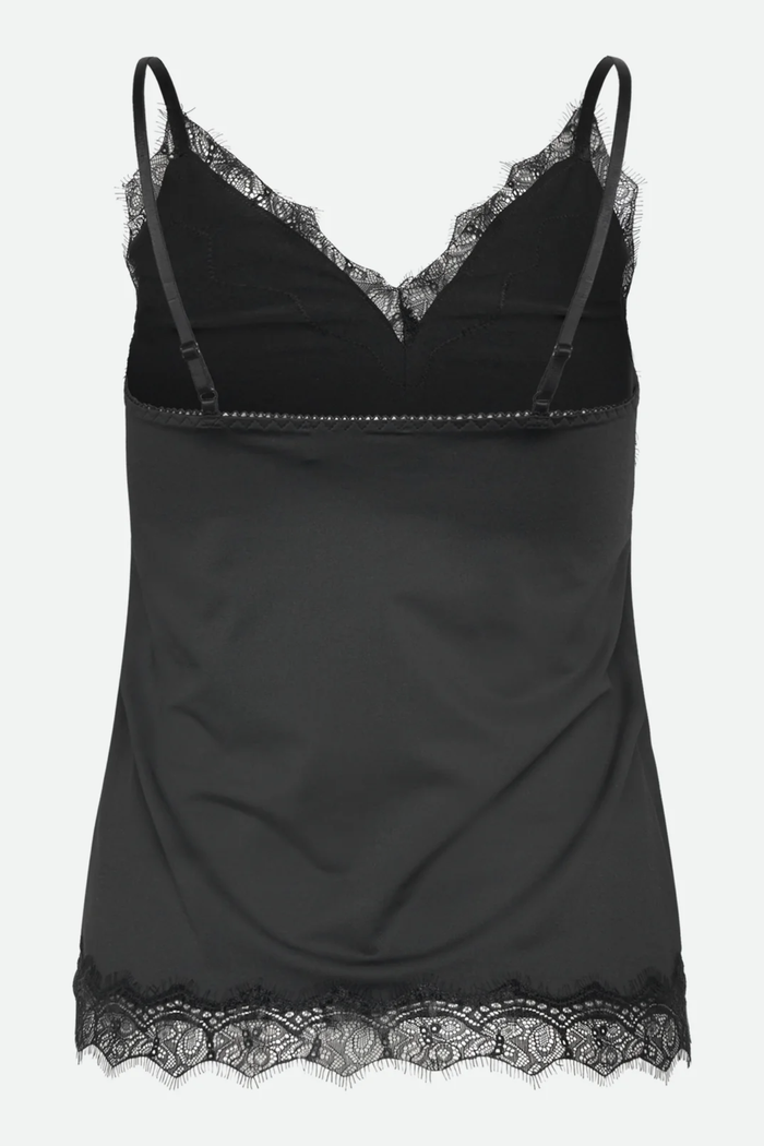 Front view of Rosemunde 102507 RWBridget Sleeveless Lace Strap Top Black by Rosemunde. Shop Rosemunde at Dotique.