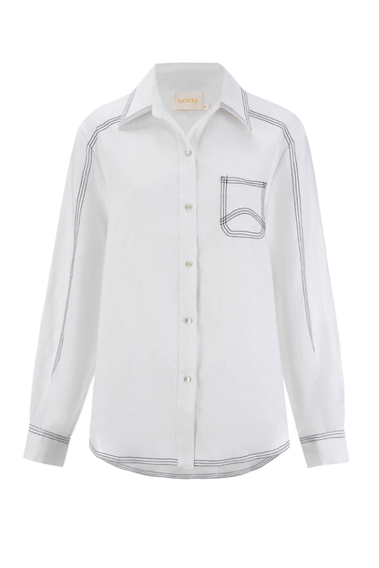 Ivory shirt by Sancia with contrast stitching and a relaxed fit. Lightweight, easy to wear and perfect for everyday styling. Shop now at Dotique.