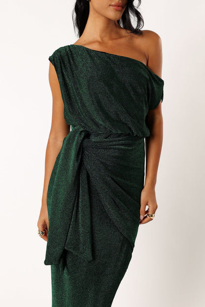 Petal and Pup USA DRESSES Santiago Off Shoulder Midi Dress - Emerald