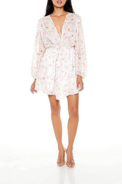 Satin Paisley Plunging V-Neck Mini Dress