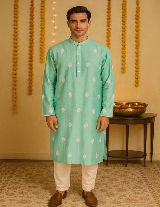 Sea Green Chanderi Kurta Set