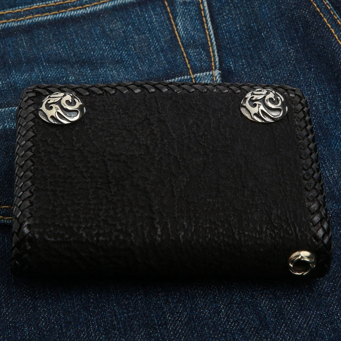 shark leather biker wallet with 925 silver grommet