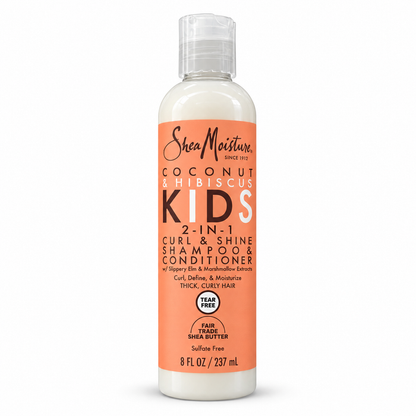 SheaMoisture Coconut and Hibiscus Kids 2-in-1 Curl and Shine Shampoo and Conditioner 8oz for thick curly hair