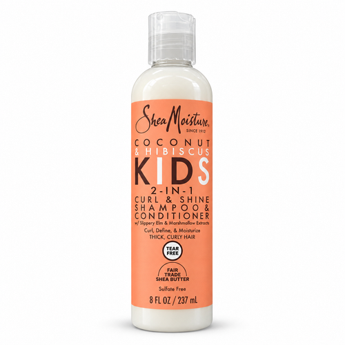 SheaMoisture Coconut and Hibiscus Kids 2-in-1 Curl and Shine Shampoo and Conditioner 8oz for thick curly hair
