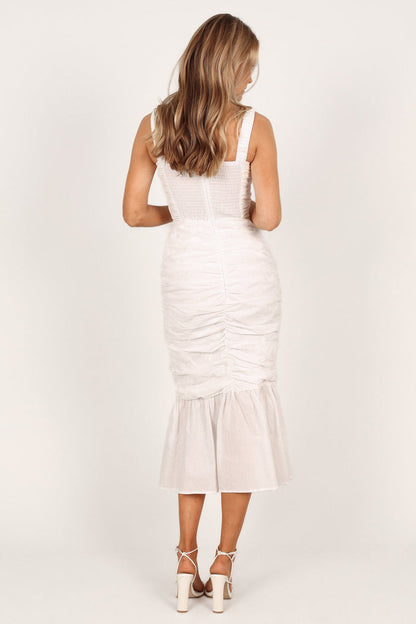 Petal and Pup USA DRESSES Sierre Ruched Midi Dress - White