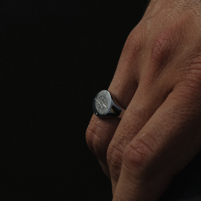 Men's Signet Ring Windrose Silber