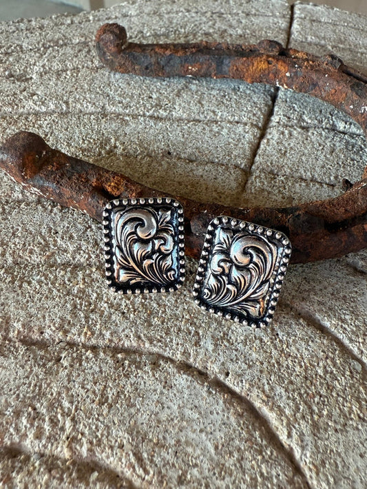Silver Tooled Square Studs