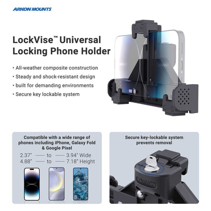 Introducing the Phone Cup Holder Mount with LockVise™ Locking Holder - 25mm, the ultimate solution for securing your smartphone on the road. Featuring a robust key-lock system, this innovative mount keeps your device safe and stable in your vehicle’s cup holder. Crafted from durable composite materials with superior shock resistance, it is compatible with a wide range of phone sizes—including iPhone and Galaxy Fold—ensuring maximum versatility and peace of mind during every drive.