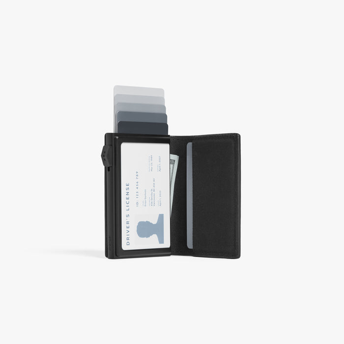 Carbon Black / Black | Open view of Slim Wallet Pro in Carbon Black / Black