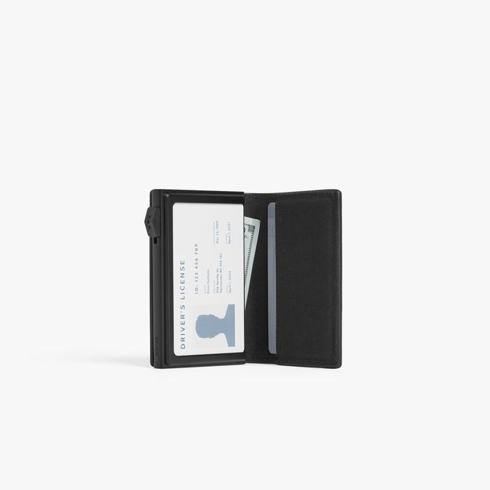 Carbon Black / Black | Open view of Slim Wallet Pro in Carbon Black / Black
