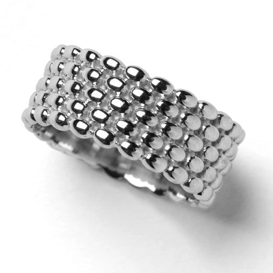 Southern Gates® 5-Stack Rice Bead Ring. Size 6. 925 sterling silver.  Gorgeous sterling silver rice beads pay homage to the Holy City's rice history and South Carolina's agricultural background. Our stunning Rice Bead Collection includes chains, hoop earrings, rings, and bracelets.