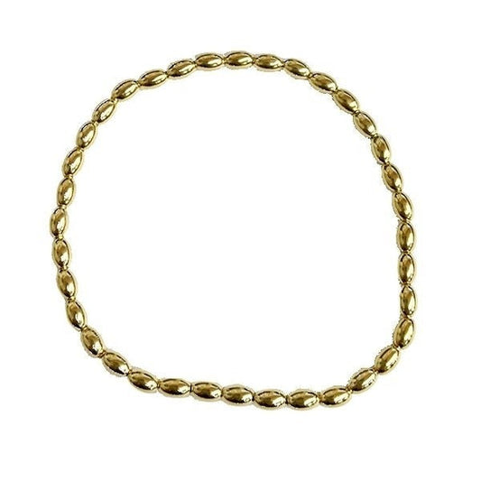 Southern Gates® 3mm Gold Plated Sterling Silver Rice Bead Elastic Bracelet Rice Beads Available in: 6" & 7" All Sunset Collection styles are Palladium over Sterling Silver with a 14K Hamilton finish. Designed and distributed in Charleston, SC Made in Italy