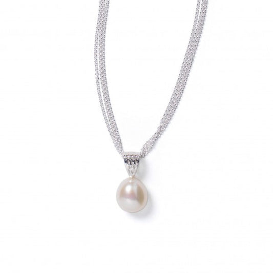Southern Gates® Pearl Triple Strand Necklace Classic Series, 18" chain, 13x8mm pearl 925 Sterling Silver & Freshwater Pearl