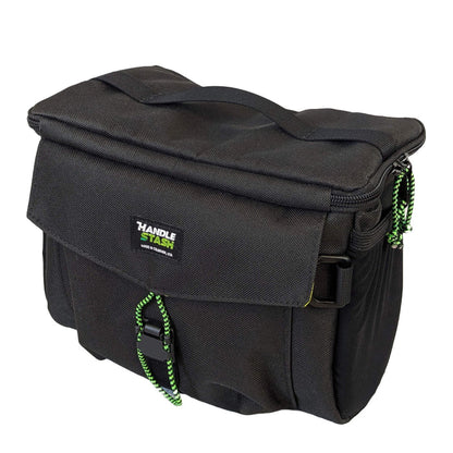Black stashquatch handlebar bag on white background