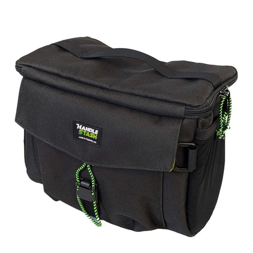 Black stashquatch handlebar bag on white background