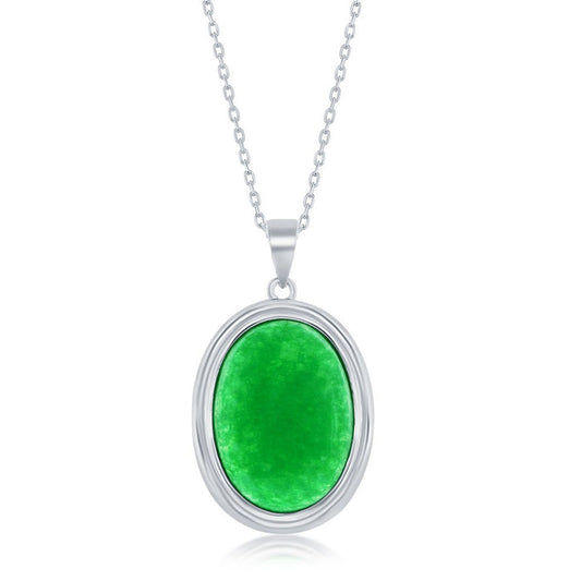 Sterling Silver, 13x18mm Oval Jade Pendant