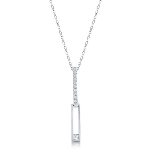Sterling Silver Asymmetric Paperclip CZ Necklace