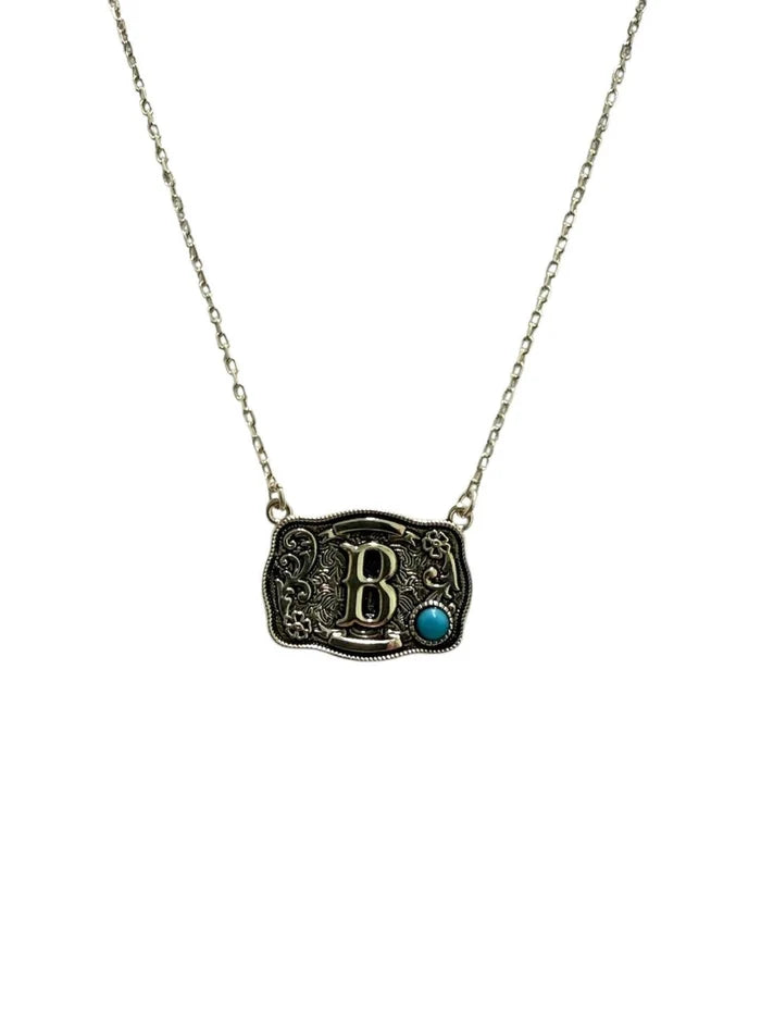 Sterling Silver Belt Buckle Initial NecklaceA