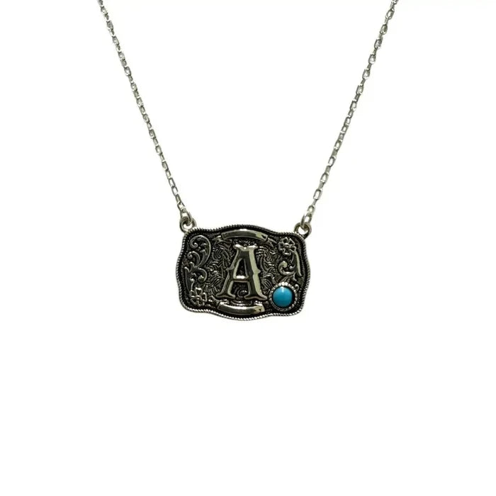 Sterling Silver Belt Buckle Initial NecklaceA