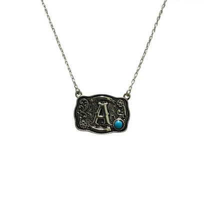Sterling Silver Belt Buckle Initial NecklaceA