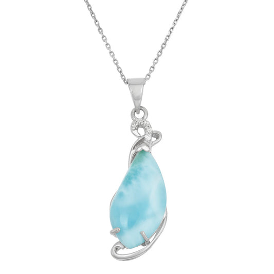 Sterling Silver Fancy Larimar Pendant with Sterling Silver Chain