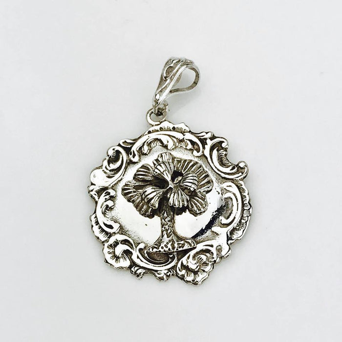 Sterling Silver Round 3D Palmetto Tree Pendant (90876)