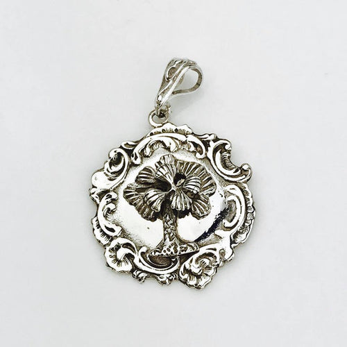 Sterling Silver Round 3D Palmetto Tree Pendant (90876)