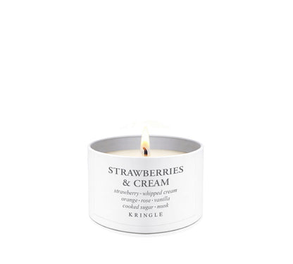 Kringle Candle Company 'Strawberries & Cream' candle tin on a white background