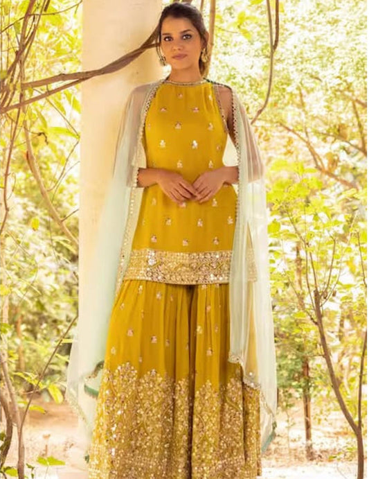 Yellow Georgette Sequined Kurta Set