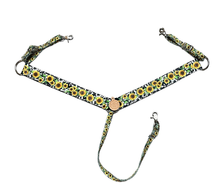 Sunflower cow print tack set breast collar nylon horse size