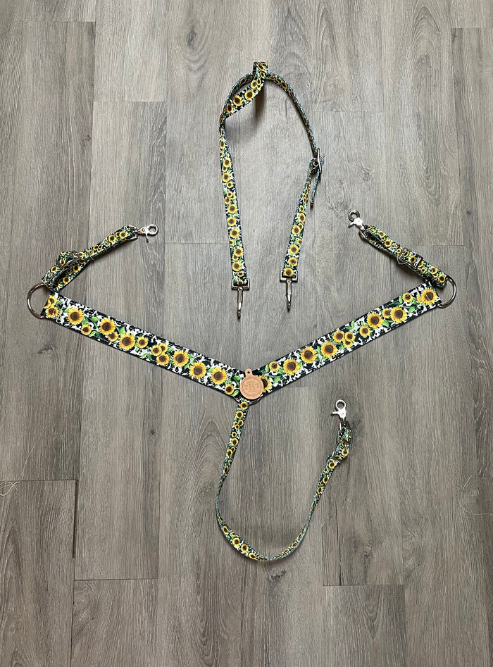 Sunflower cow print tack set breast collar nylon horse size