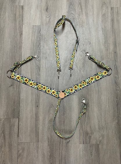 Sunflower cow print tack set breast collar nylon horse size