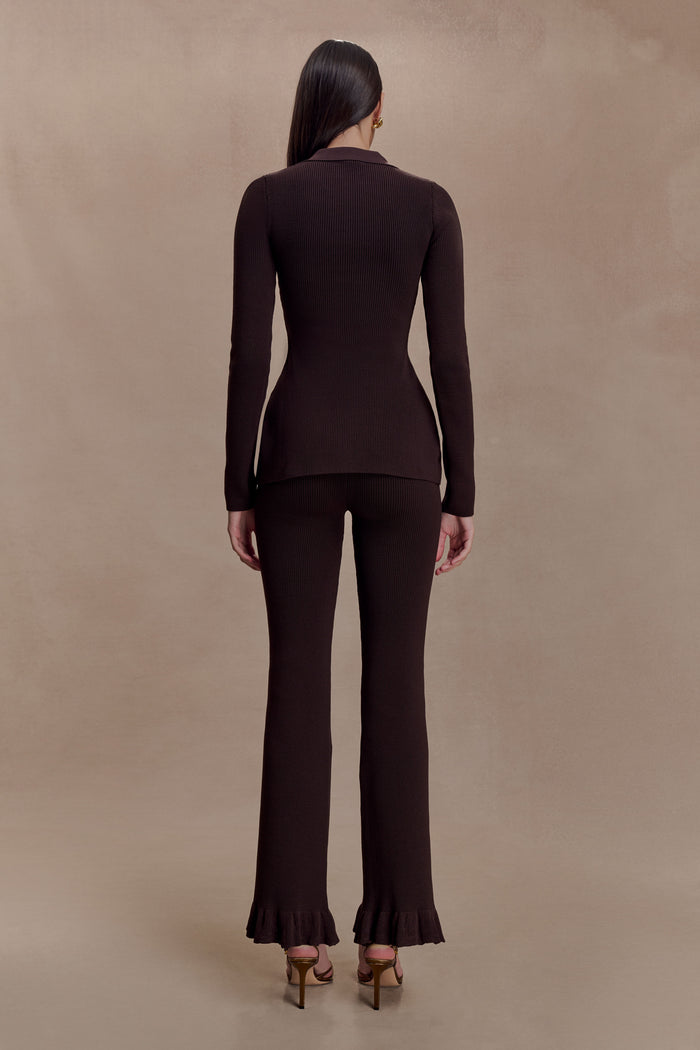 Suzie Ribbed Flared Pants - Chocolate