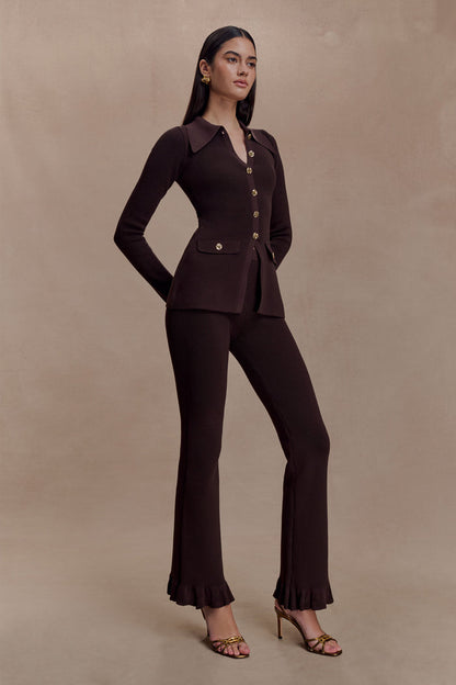 Suzie Ribbed Flared Pants - Chocolate