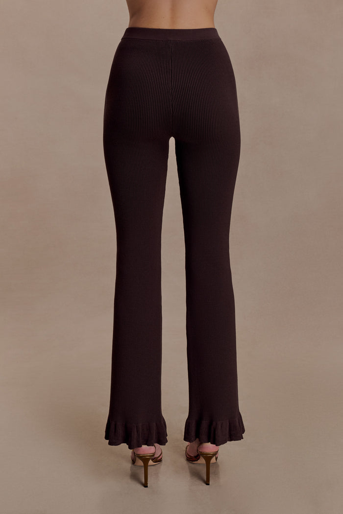 Suzie Ribbed Flared Pants - Chocolate