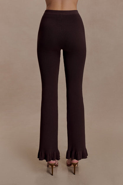 Suzie Ribbed Flared Pants - Chocolate