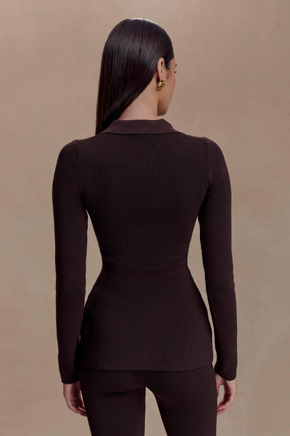 Suzie Ribbed Long Sleeve Longline Top - Chocolate