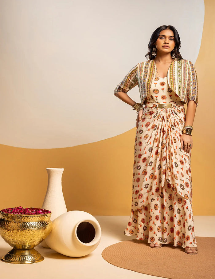 Taarani long drape dress set