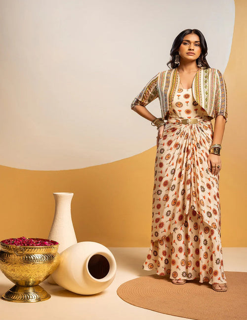 Taarani long drape dress set