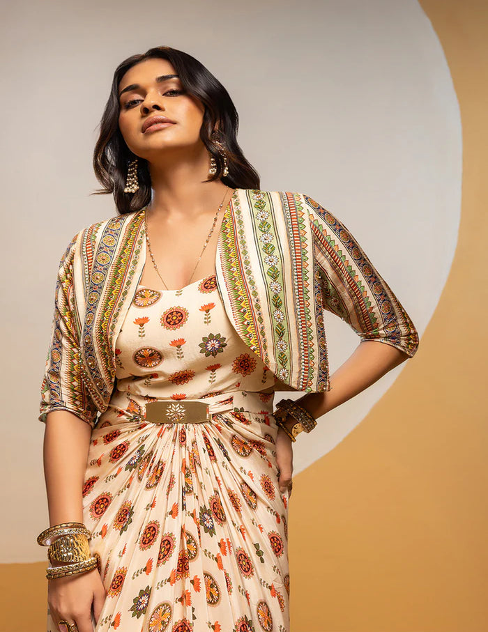 Taarani long drape dress set