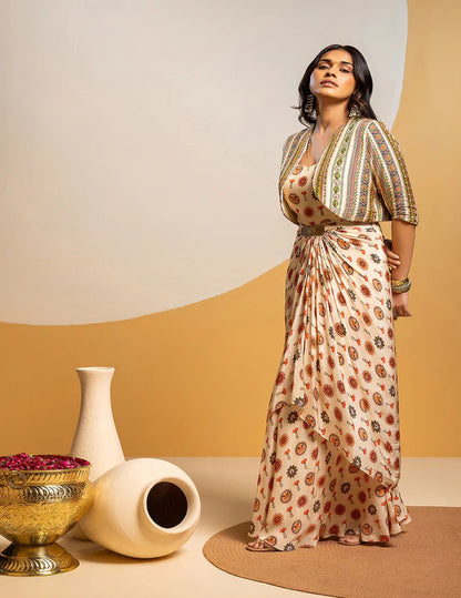 Taarani long drape dress set